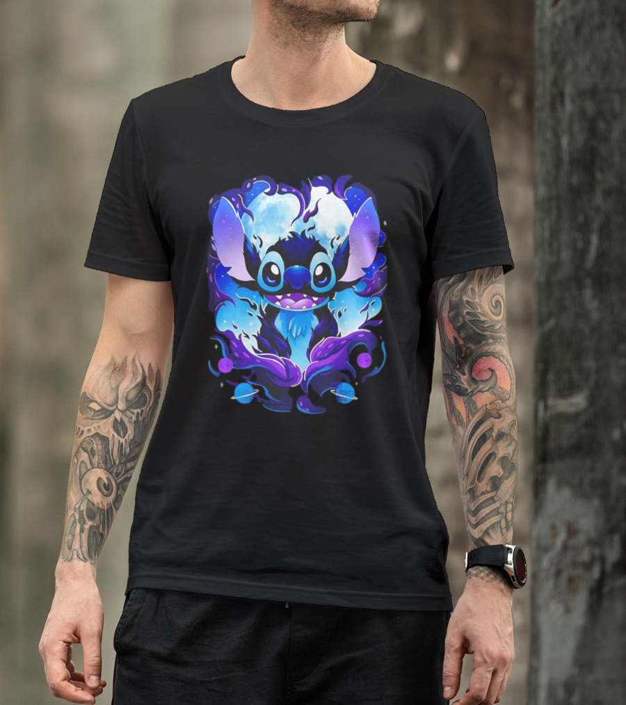 Stitch Experiment 626 Cosmic Darkness Cartoon T-Shirt