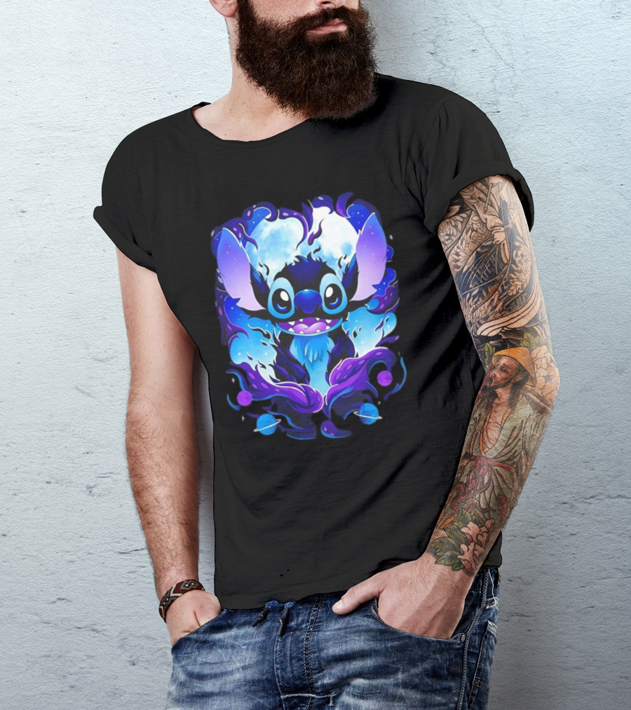 Stitch Experiment 626 Cosmic Darkness Cartoon T-Shirt