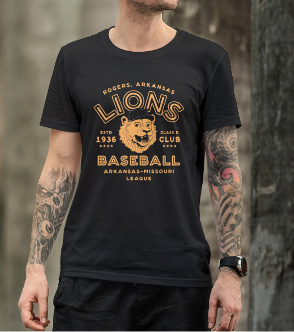 Rogers Arkansas Lions Baseball Estd 1936 Class D Club Arkansas-Missouri League T-Shirt