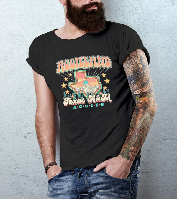 Aggieland Texas A&M Aggies Fiesta With Texas Outline And Stars T-Shirt