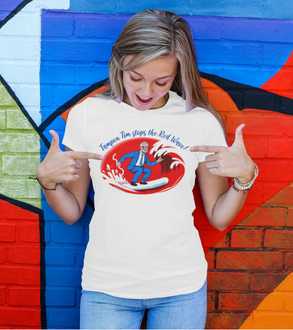 Tampon Tim Stops The Red Wave Surfing Cartoon T-Shirt