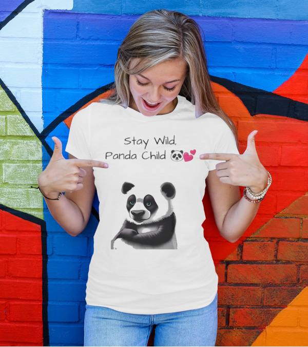 Stay Wild Panda Child Cute Emoji Panda Hearts T-Shirt