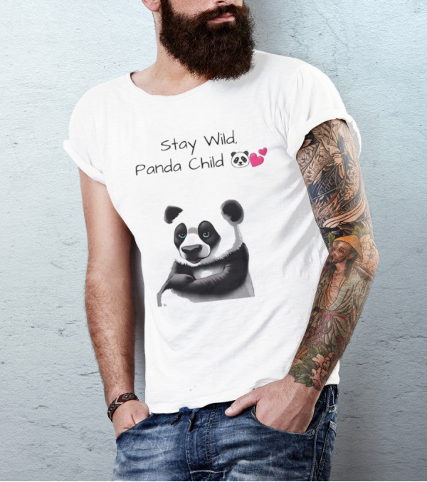 Stay Wild Panda Child Cute Emoji Panda Hearts T-Shirt
