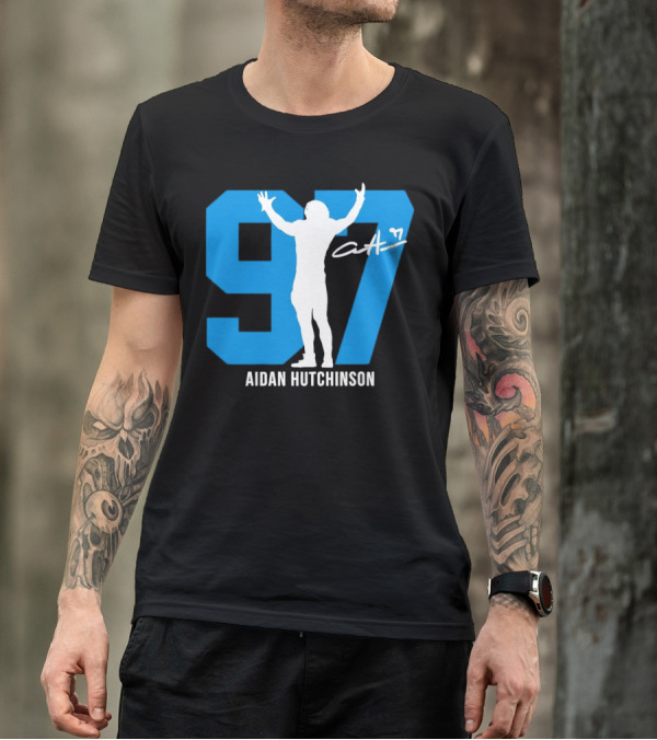 Aidan Hutchinson 97 Detroit Lions Silo Signature T-Shirt