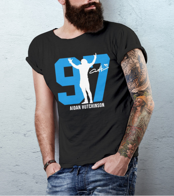 Aidan Hutchinson 97 Detroit Lions Silo Signature T-Shirt