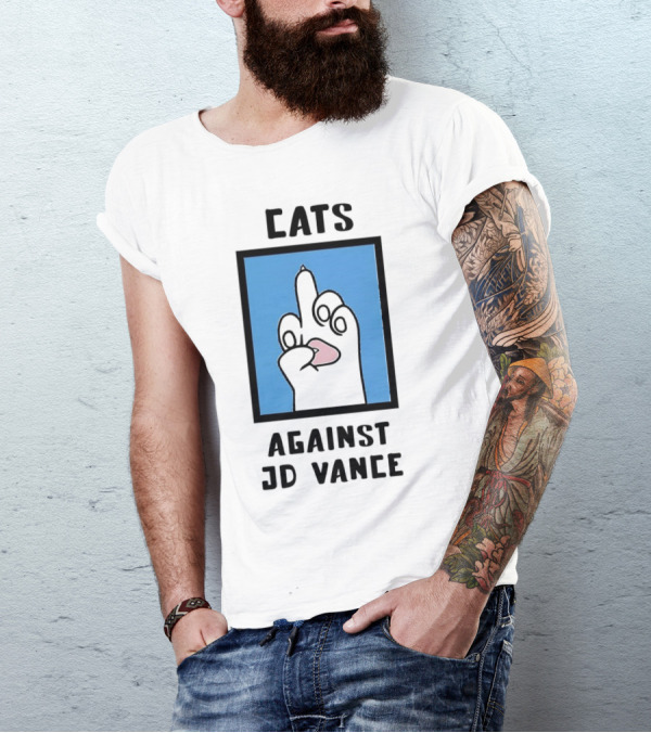 Cats Against JD Vance Middle Finger Paw Drawing T-Shirt
