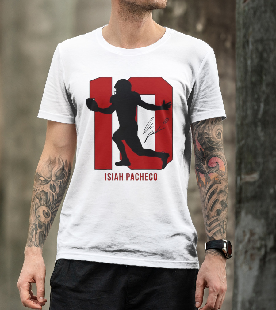 Isiah Pacheco Number 10 Kansas City Chiefs Silo Signature Action T-Shirt