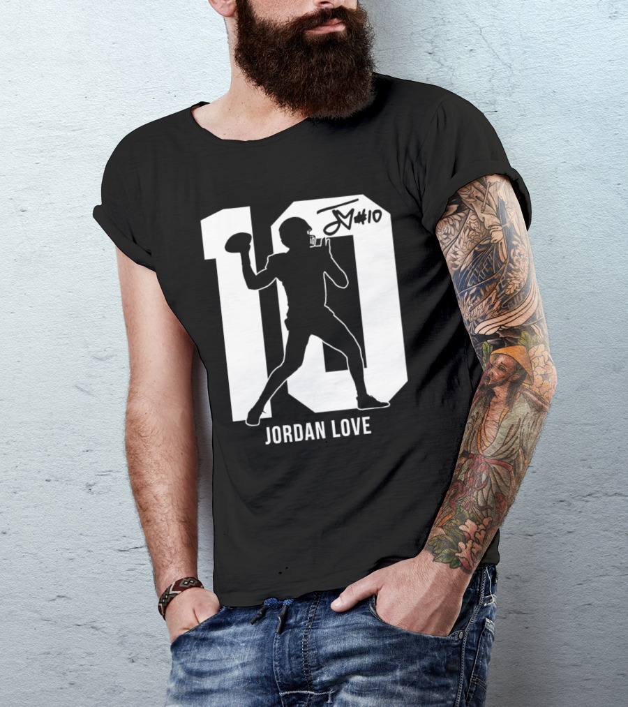 Jordan Love Green Bay Packers Number 10 Silhouette Signature T-Shirt