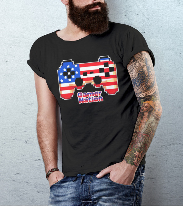 American Flag Pixel Art Gamer Nation Controller T-Shirt