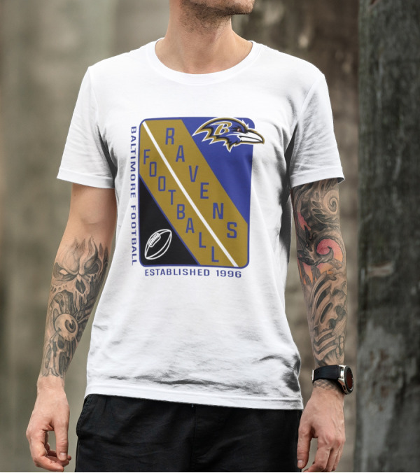 Baltimore Ravens Football Established 1996 Shield Logo Ravens Head T-Shirt