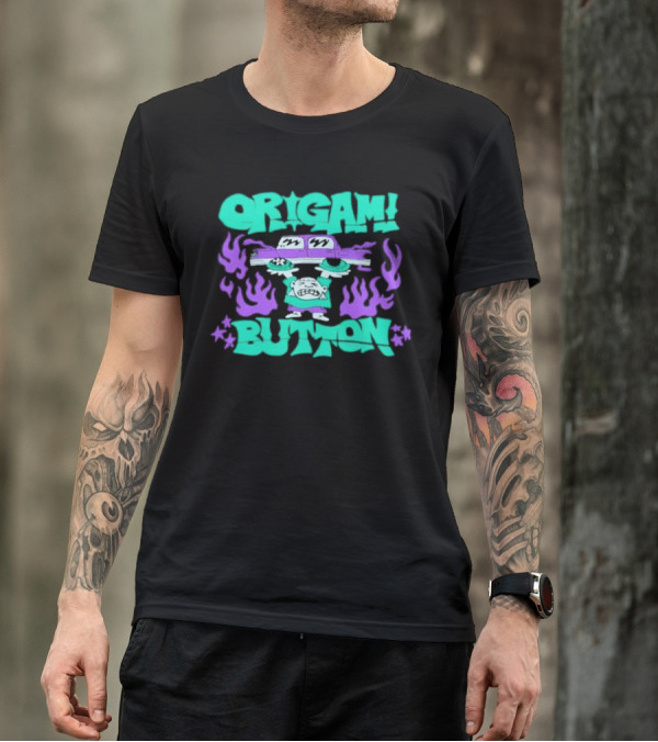 ORIGAMI BUTTON Car Guy Flame T-Shirt