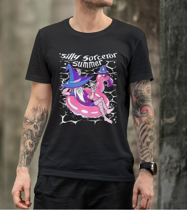 Silly Sorceror Summer Wizard In Flamingo Float With Sweet Tea T-Shirt