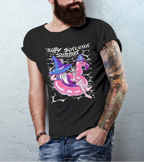 Silly Sorceror Summer Wizard In Flamingo Float With Sweet Tea T-Shirt