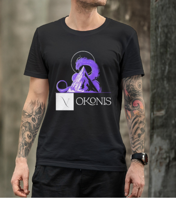 Vokonis Purple Dragon Coiled On Mountain Peak With Crescent Moon T-Shirt