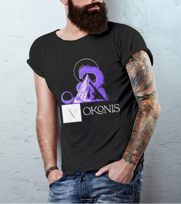 Vokonis Purple Dragon Coiled On Mountain Peak With Crescent Moon T-Shirt