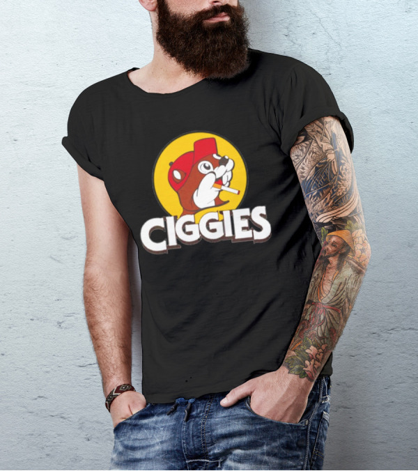 Ciggies Beanie Cap Cartoon Rodent Smoking T-Shirt