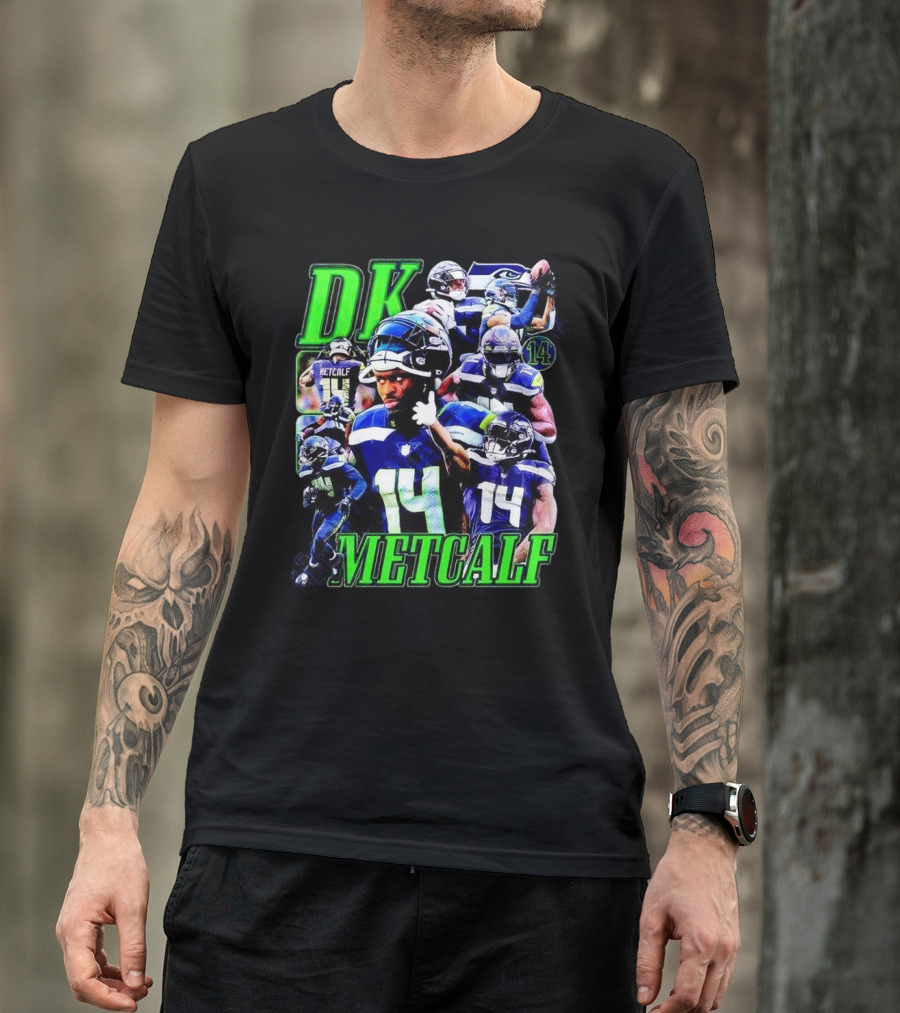 DK Metcalf Seattle Seahawks 14 Retro NFL Player Action Collage T-Shirt