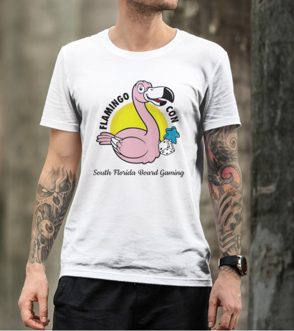 FlamingoCon South Florida Board Gaming Event With Dice And Meeple T-Shirt