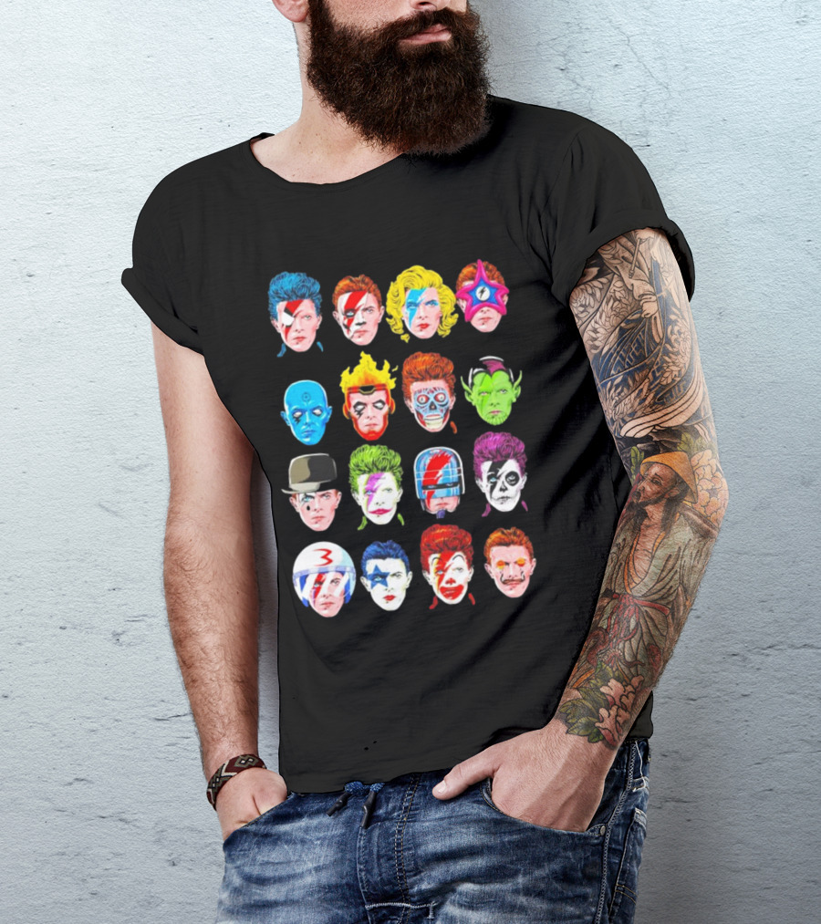 Ziggy Stardust Aladdin Sane Cartoon Pop Art Floating Heads T-Shirt