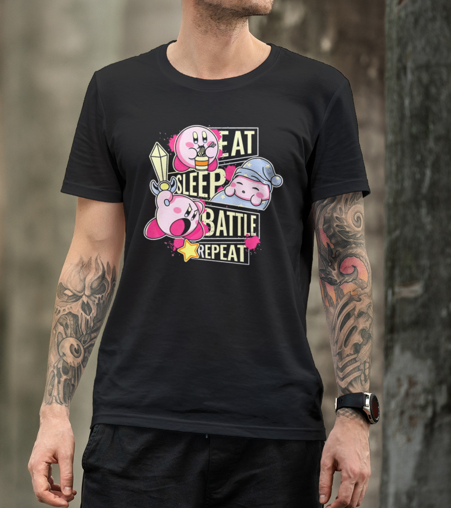 Kirby Eat Sleep Battle Repeat Game Life T-Shirt