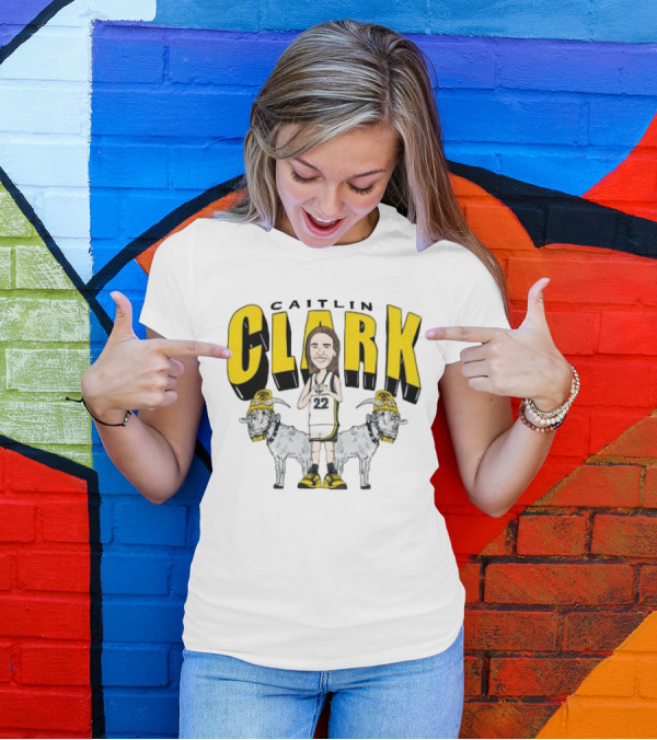 Iowa Hawkeyes Caitlin Clark 22 Caricature With Goats And Heart Hands T-Shirt