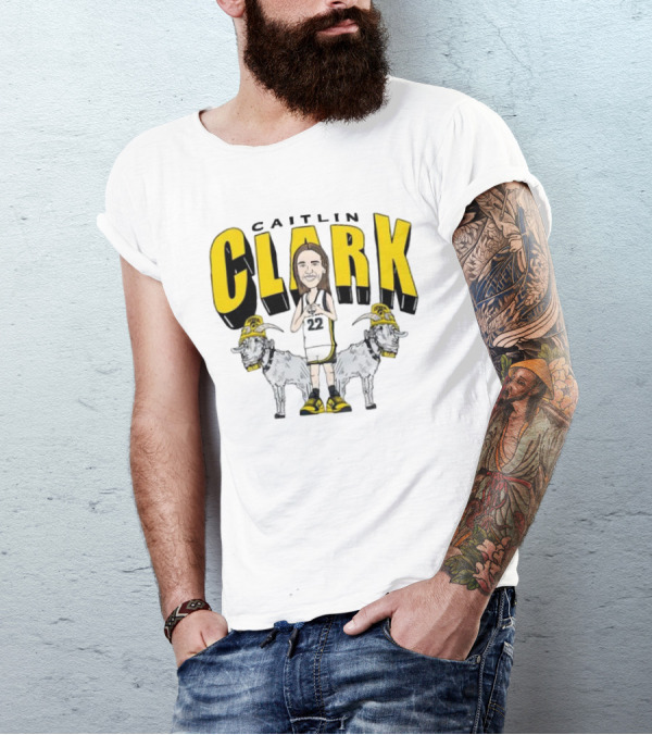 Iowa Hawkeyes Caitlin Clark 22 Caricature With Goats And Heart Hands T-Shirt