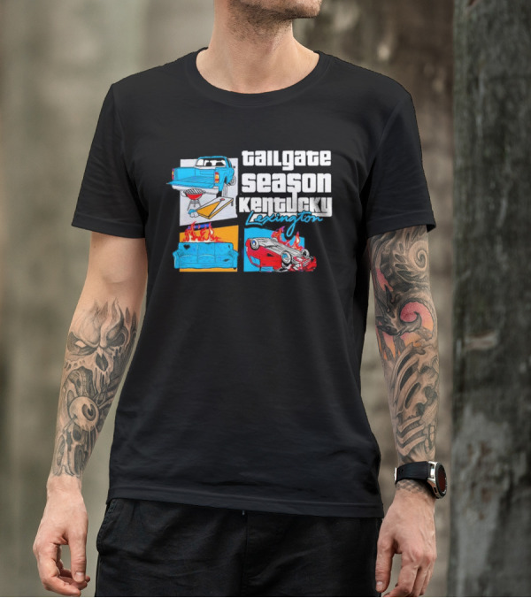 Tailgate Season Kentucky Lexington Truck BBQ Couch Fire Car Flip T-Shirt