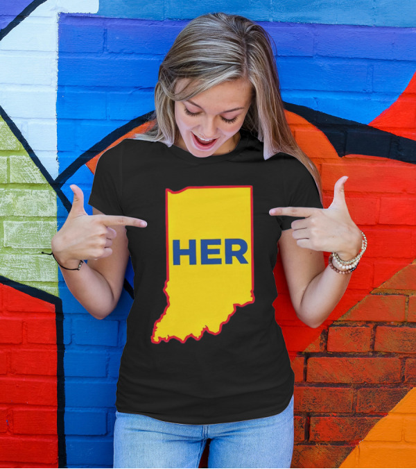 Caitlin Clark Indiana Fever Her State Yellow Map With Blue HER T-Shirt