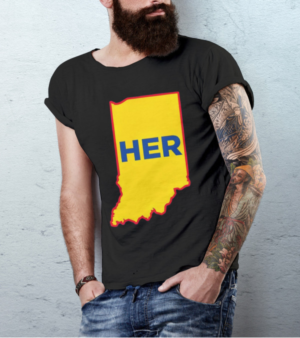 Caitlin Clark Indiana Fever Her State Yellow Map With Blue HER T-Shirt