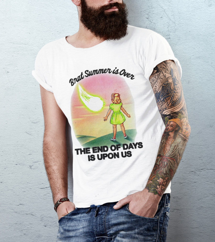 Brat Summer Is Over The End Of Days Is Upon Us Girl Watches Meteor Sunset T-Shirt