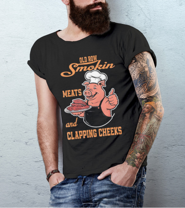 Old Row Smokin Meats And Clapping Cheeks Pig In Chef Hat With Thumbs Up T-Shirt