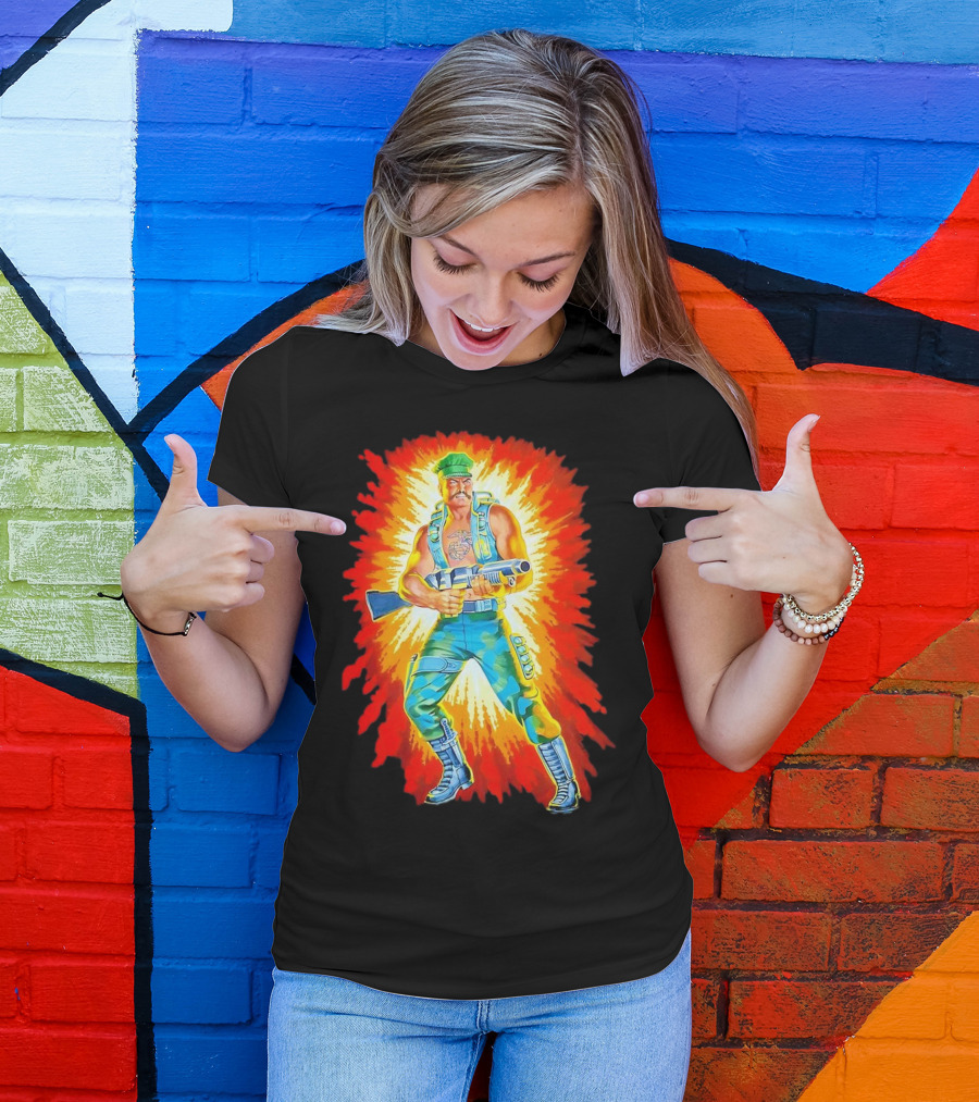 Gung-Ho GI Joe Action Figure Retro Style Burst Background T-Shirt