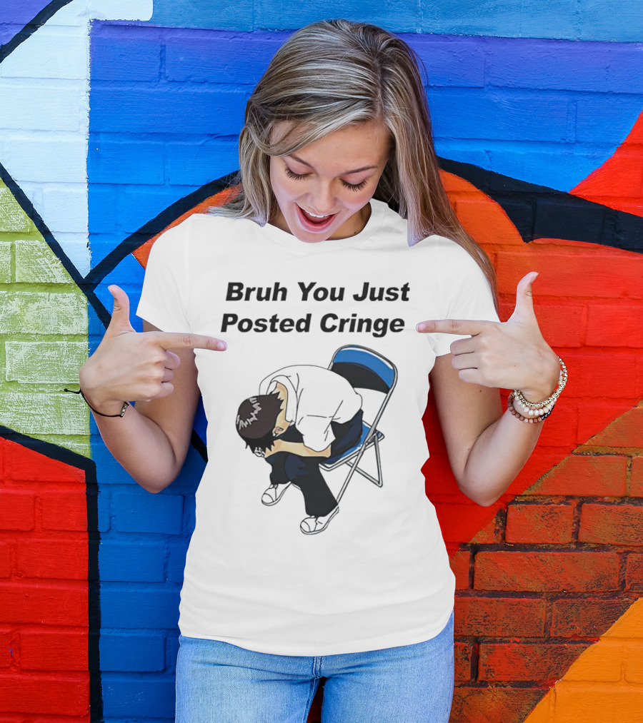 Bruh You Just Posted Cringe Meme Anime Guy Folded Chair T-Shirt