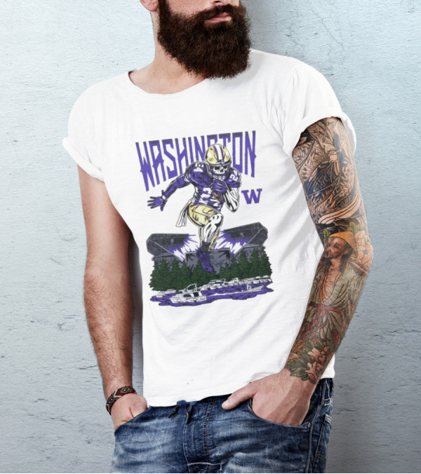 Washington Huskies Dawg Dash Immortal Football Stadium And Boats T-Shirt