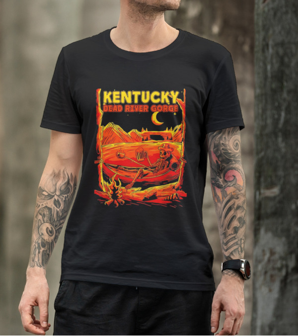 Kentucky Dead River Gorge Skeleton Hammock Campfire Scene T-Shirt