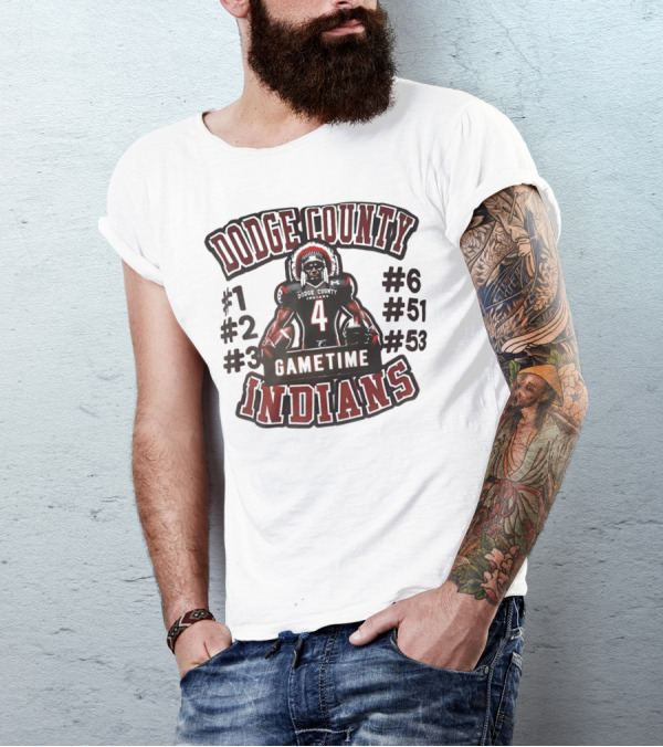 Dodge County Gametime Indians Football Player Numbers 1 2 3 4 6 51 53 T-Shirt