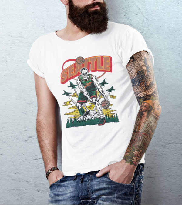 Seattle SuperSonics Skeleton Basketball Crossover T-Shirt
