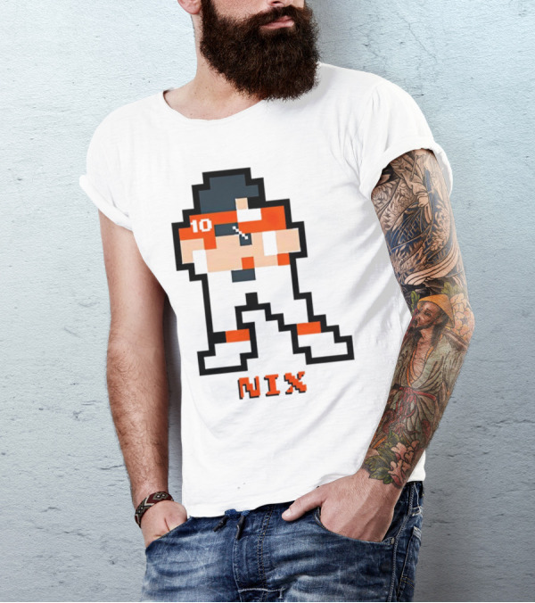 Bo Nix 8-Bit Pixel Art 10 Block Figure T-Shirt
