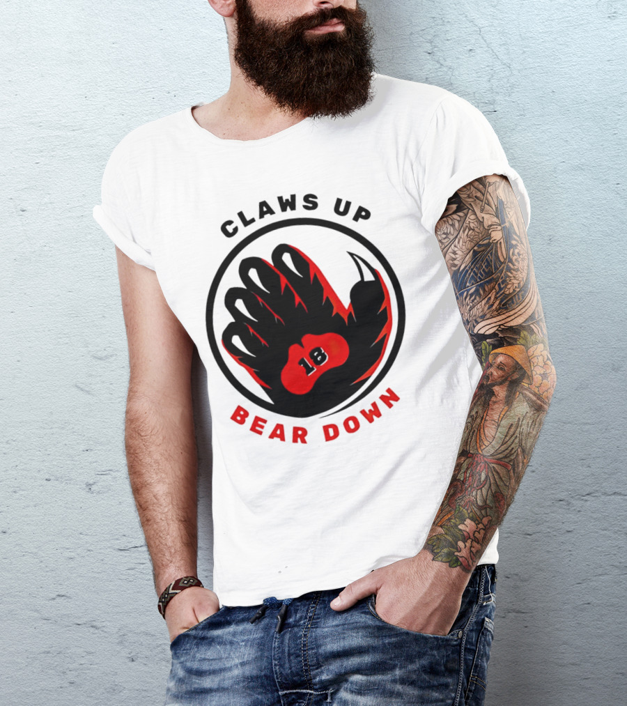 Claws Up Bear Down 18 Caleb Williams Chicago Bears T-Shirt