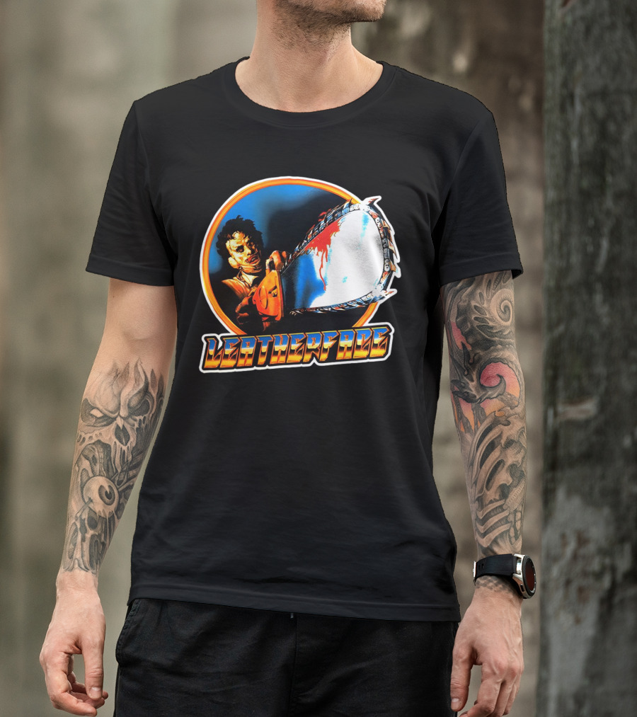 Texas Chainsaw Massacre Leatherface Vintage Horror Chrome Chainsaw T-Shirt