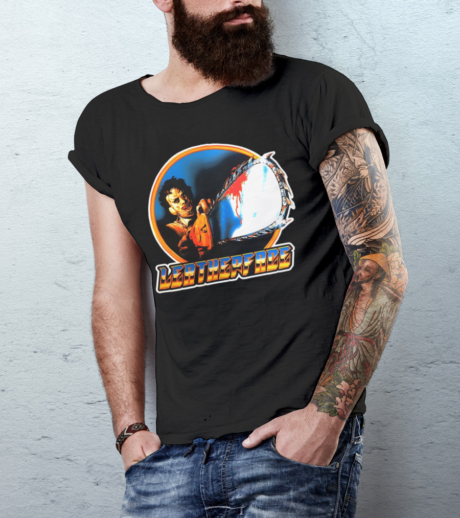 Texas Chainsaw Massacre Leatherface Vintage Horror Chrome Chainsaw T-Shirt
