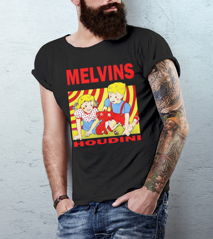 Melvins Houdini Late 00s Jerks Kids With Red Dog And Swirling Red Yellow Background T-Shirt