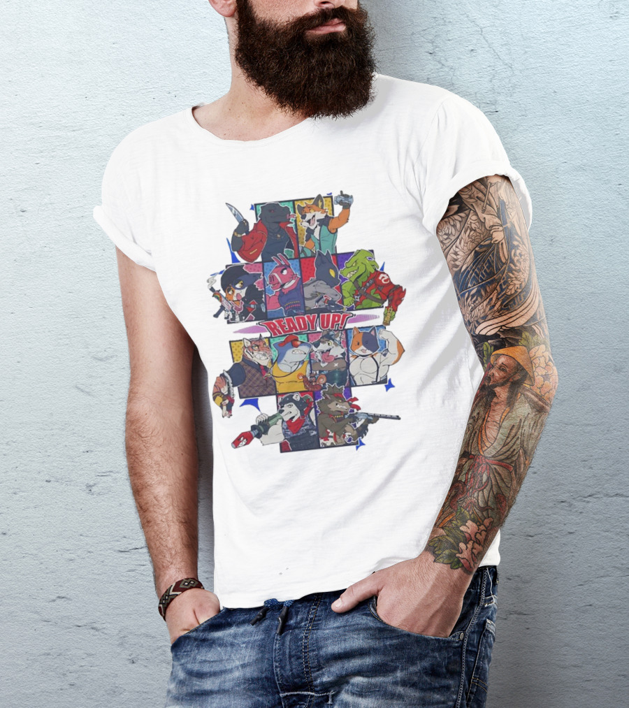 Ready Up Honoring Dragoneer’s Legacy Anthro Characters Grid With Weapons T-Shirt