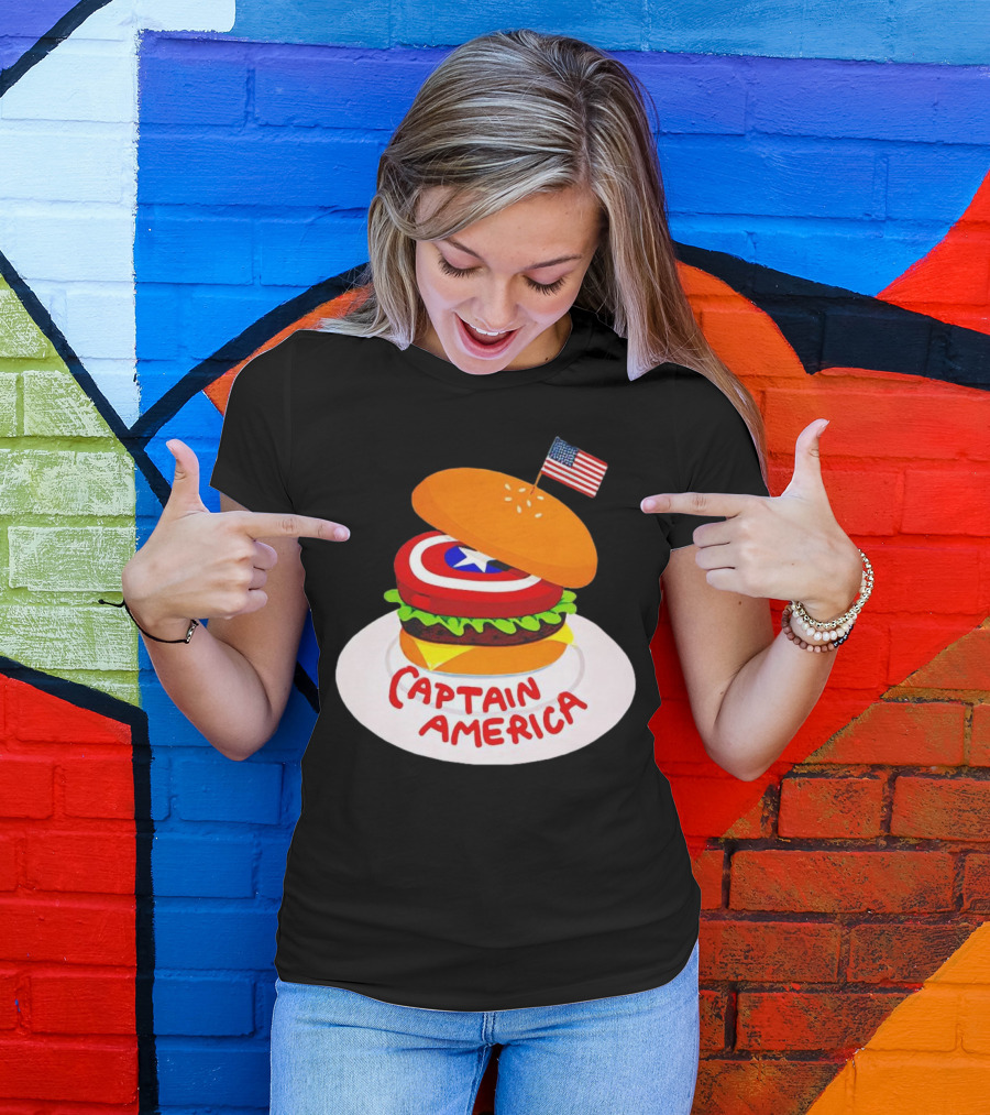 Captain America Burger With Flag And Shield Lettuce Bun T-Shirt
