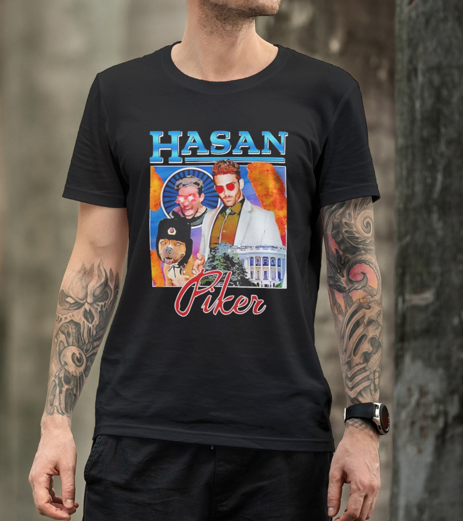 HASAN Piker Sunglasses Red Laser Eyes White House Dog T-Shirt