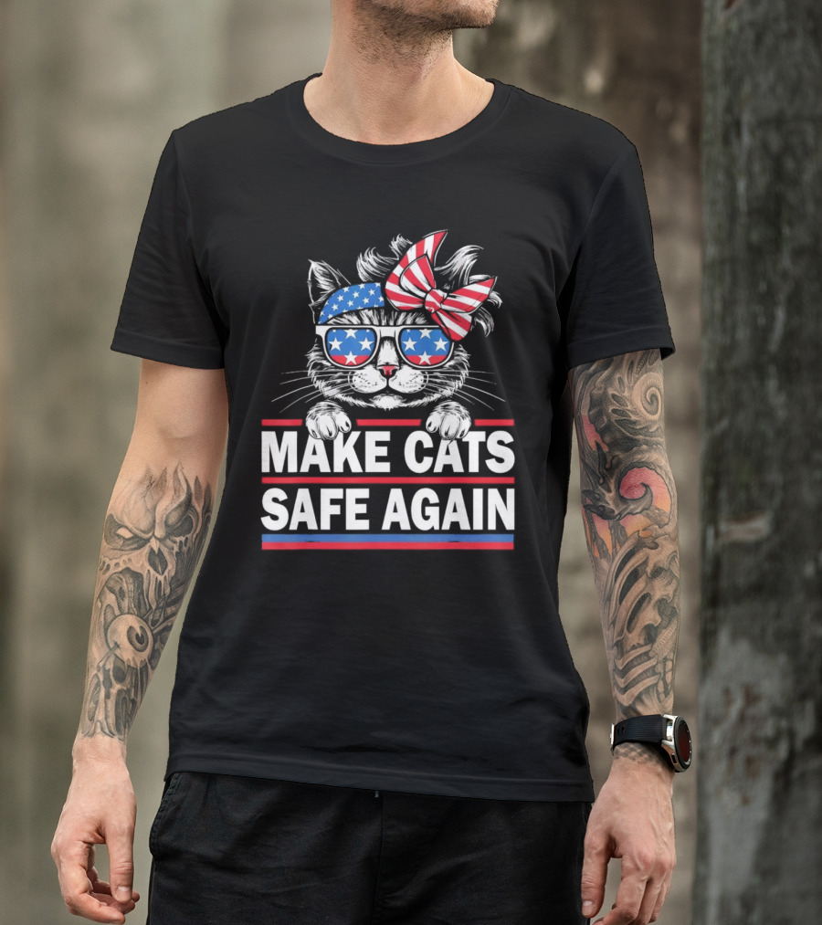 Make Cats Safe Again Funny Cat Lover USA Flag Accessories T-Shirt