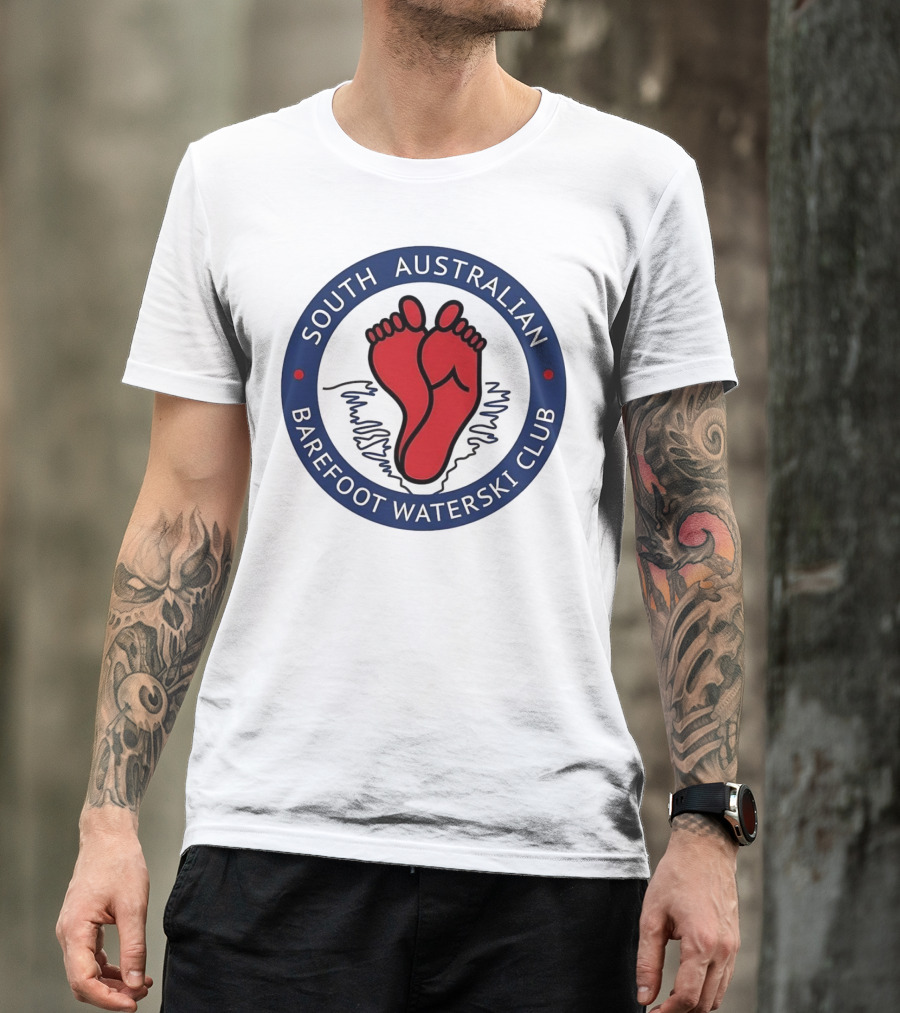 South Australian Barefoot Waterski Club Red Feet Logo Emblem T-Shirt