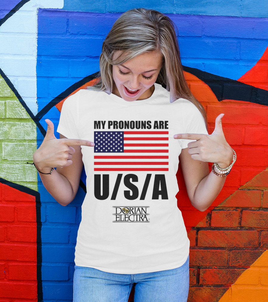 My Pronouns Are USA Dorian Electra American Flag T-Shirt