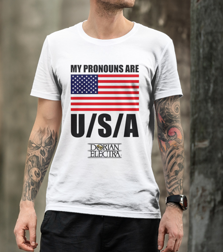 My Pronouns Are USA Dorian Electra American Flag T-Shirt
