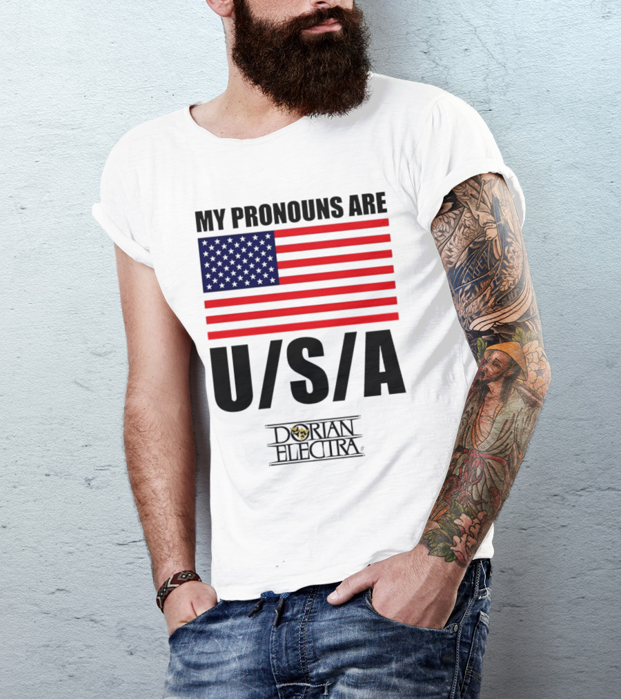 My Pronouns Are USA Dorian Electra American Flag T-Shirt
